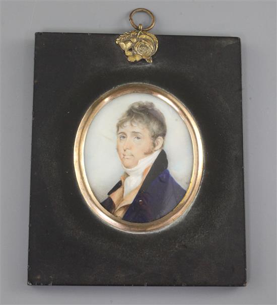 Early 19th century English School Miniature portrait of Colonel R. Ball, died c.1850 2.5 x 2in.